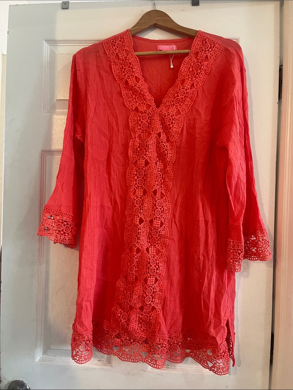 Isaac Mizrahi Red Crochet-Trim Tunic